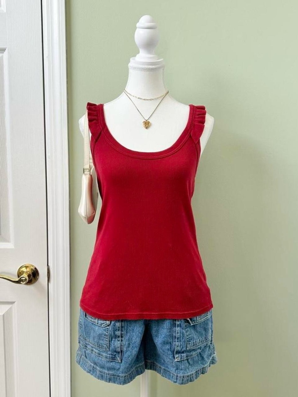 Ruffled shoulder tank top